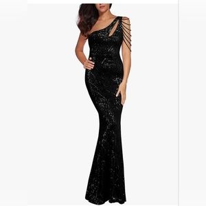 Women 1920s Formal Dress Tassels Sleeve Sequins Gatsby Maxi Evening Go